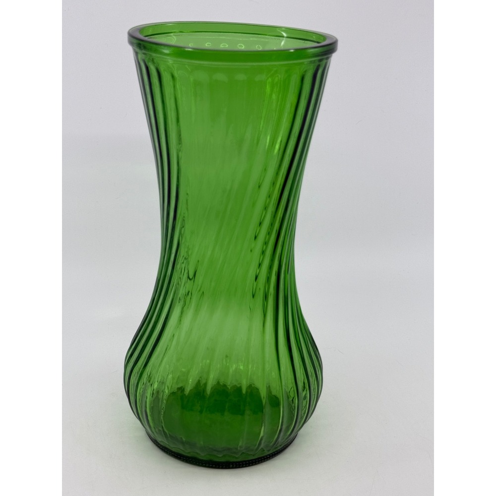 Vintage Hoosier Glass 4091 Emerald Green Swirl Ribbed Vase 9.75 Inch MCM USA